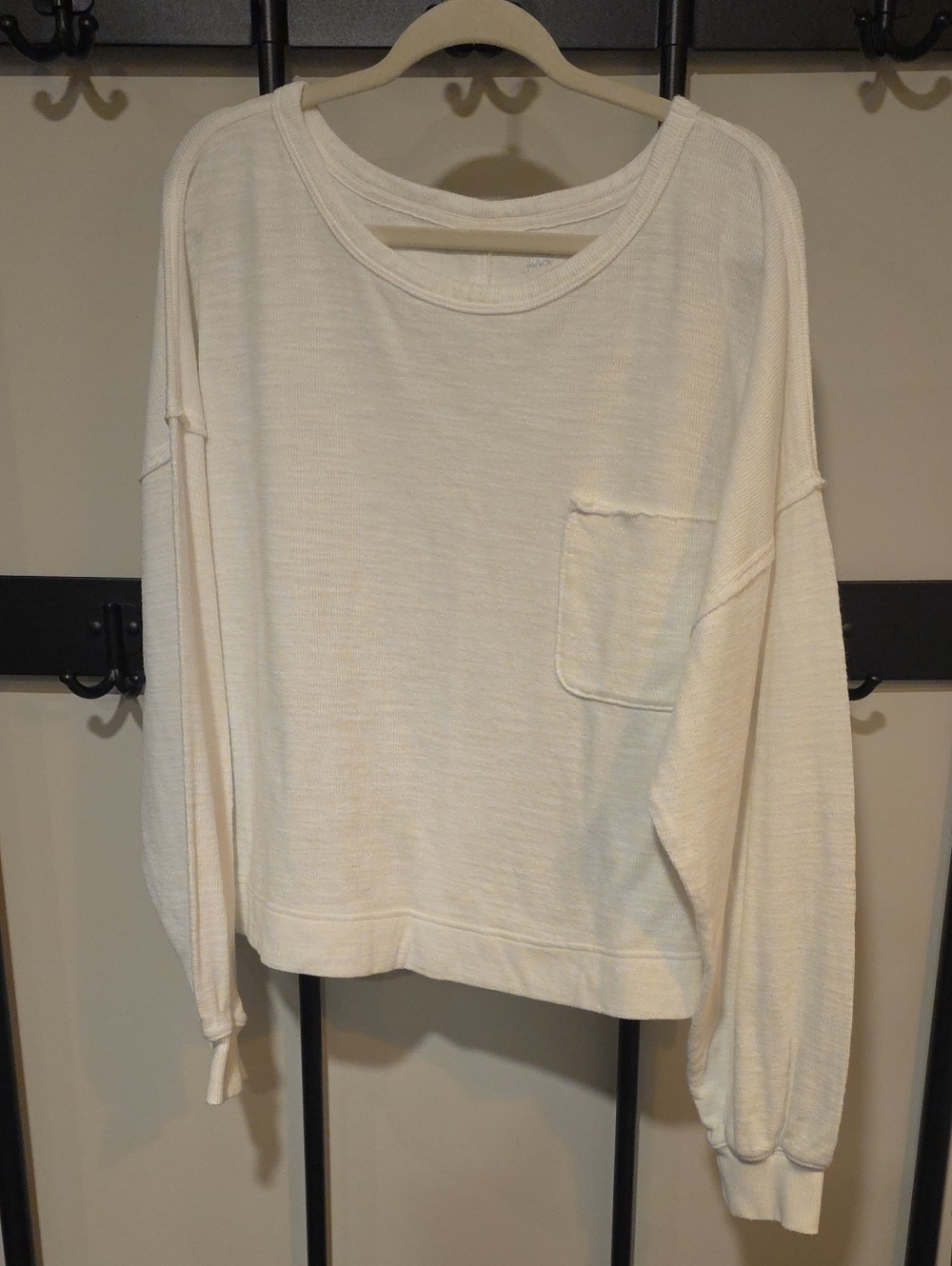 aerie Cream Pocket Crewneck Sweater
